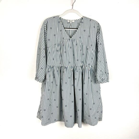 Madewell Short Mini Swing Dress Stripes Floral Tiered Babydoll Boho Medium - Picture 2 of 7